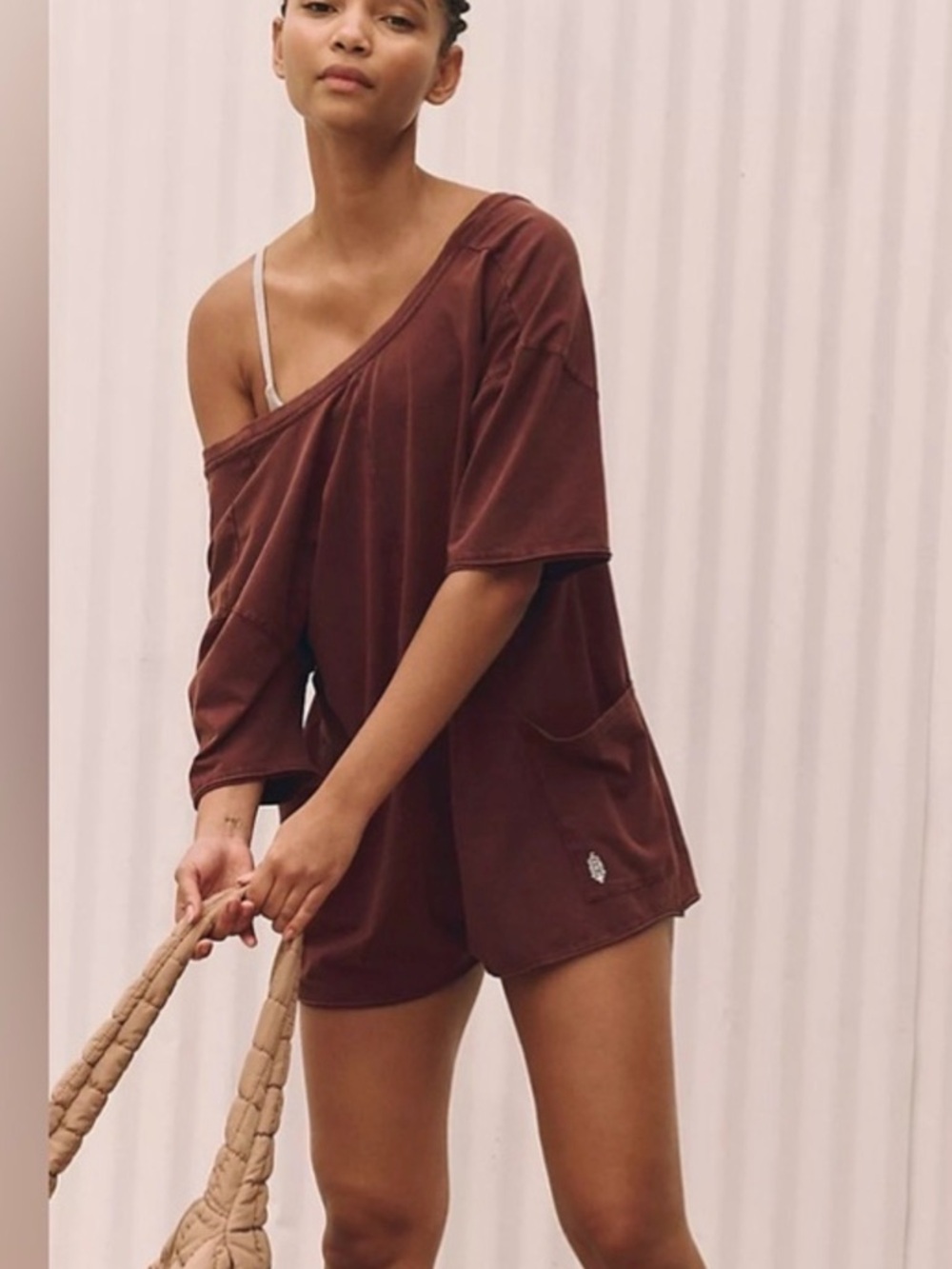 FP Movement by Free People Hot Shot Tee Romper in Espresso